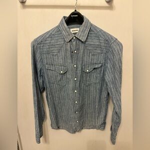 Taylor Stitch Striped Hemp Blend Western Shirt Mens 38 Small Pearl Snap Rancher